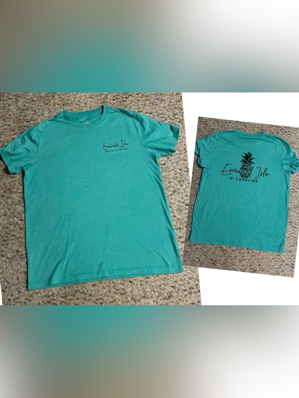 Unisex Emerald Isle NC Beach Tee TShirt Heathered Green Teal Short Sleeve Medium